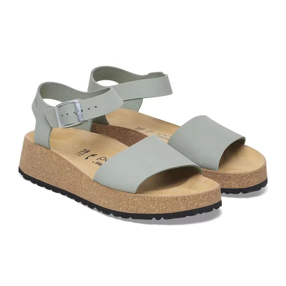 Papillio Birkenstock Glenda Leather Wedge Sandal Sage Green EU 40 NARROW NIB